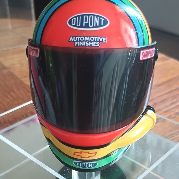 Red Racing Helmet with Rainbow Stripes - Picture 2 of 3
